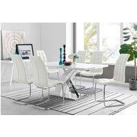 FurnitureboxUK Atlanta Modern Rectangle Chrome Metal High Gloss White Dining Table & 6 Murano Chairs Set in Off-White