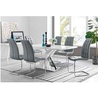 FurnitureboxUK Atlanta Modern Rectangle Chrome Metal High Gloss White Dining Table & 6 Murano Chairs Set in Grey