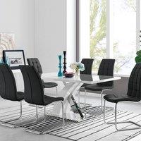 FurnitureboxUK Atlanta Modern Rectangle Chrome Metal High Gloss White Dining Table & 6 Murano Chairs Set in Black