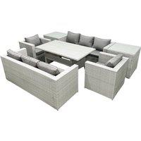 Fimous Rattan Garden Furniture Set Outdoor 8 Seater Patio Dinin g Sofa Sets with Dining Table 2 Chairs 2 Side Tables Light Grey Mixed