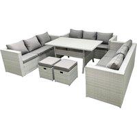 Fimous Rattan Garden Outdoor Furniture Set 11 Seater Garden Sofa Rectangulr Dining Table Set with 2 Small Footstool Light Grey Mixed