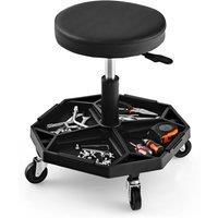 Gymax Garage Pneumatic Rolling Stool With Tool Tray Padded Seat 150 KG Capacity in Black