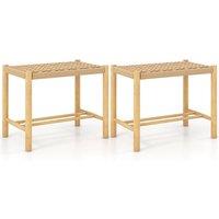 Gymax Dining Stool Set of 2 Cozy Saddle Seat Woven Paper Seat Rubber Wood in Natural
