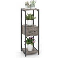 Costway 3 Tier Tall Metal Plant Stand Indoor Plant Table Display Shelf w/ Drawer in Grey