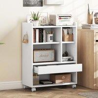 Costway Mobile Storage Cabinet Rolling File Cabinet with Drawer & Adjustable Shelves in White