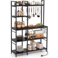 Costway Bakers Rack 5-Tier Coffee Bar Table 159 cm Large Microwave Stand in Black