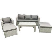 Fimous Outdoor Rattan Garden Furniture Set with Grey Cushions Luxury 6 Seater with 2 Big Footstools & Coffee Table For Conservatory, Patio