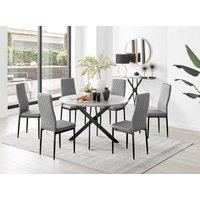FurnitureboxUK Novara Grey Concrete Effect Black Leg 120cm Round Dining Table & 6 Milan Black Leg Chairs