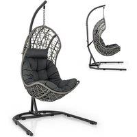 Costway Hanging Egg Chair with Stand Indoor Outdoor Patio Wicker Swing Chair in Grey