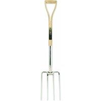 Pegdev Stainless Steel Garden Fork with YD Ash Handle for Soil Aeration in Light Oak