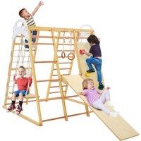 Gymax 8-in-1 Jungle Gym Playsets Wooden Climber For Kids With Gymnastic Rings in Natural