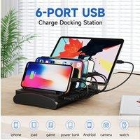 Living and Home 60W 6-Port USB Charging Station for All Devices with 6 Cables in Black
