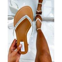 Love Lemonade Women's Crystal Sparkle Flip Flops in White | Size: 5