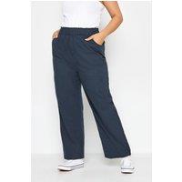 Yours Women's Cool Cotton Wide Leg Trousers in Blue | Size: 26-28R