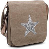 Fontanella Fashion Women's Star Flap Medium Size Triple Zip Canvas Crossbody Messenger Bag in Khaki
