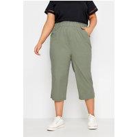 Yours Women's Cropped Cotton Trousers in Light Khaki | Size: 30-32