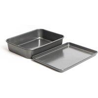 MasterClass Set of Non-Stick Roasting Pan 34x26x7cm, Baking Tray 35x25x2cm in Dark Grey | Size: 34 x 26 x 7 cm