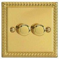 Varilight JGP252 Classic V-Pro Georgian Brass 2-Gang LED Trailing Edge Dimmer in Yellow