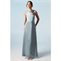Coast Women's Twisted Halterneck Satin Maxi Bridesmaid Dress in Dusty Blue | Size: 16