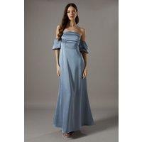 Puff Sleeve Bardot Satin Maxi Bridesmaid Dress