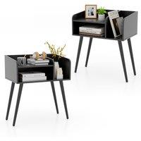 Gymax Set of 2 Modern Nightstand Black 2-Tier Bedside End Table Open Shelves | Size: 2 Pack
