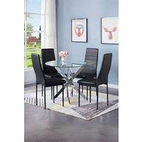 5-Piece Dining Table Set of Leather Upholstered Dining Chairs and Tempered Glass Table