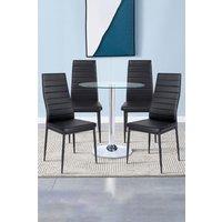5pcs Dining Table Set of 4 Modern Faux Leather Dining Chairs and Tempered Glass Table