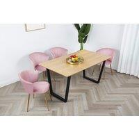 Home Garden Direct Mill Dining Set - Oak Table with 4 Velvet Chairs in Light Pink