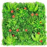 Primrose Artificial Mixed Plants Red Rose Green Wall Hedge 32 Panels 1m x 1m in None