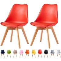 MCC Direct Set of 2 Dining Chairs with wooden Legs & Padded Cushion Eva in Red