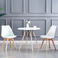 MCC Direct Set of 2 Dining Chairs with wooden Legs & Padded Cushion Eva in White