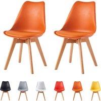 MCC Direct Set of 2 Dining Chairs with wooden Legs & Padded Cushion Eva in Orange