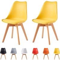 MCC Direct Set of 2 Dining Chairs with wooden Legs & Padded Cushion Eva in Yellow
