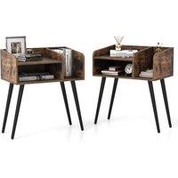 Gymax Set of 2 Modern Nightstand Brown 2-Tier Bedside End Table Open Shelves | Size: 2 Pack