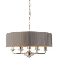 Netlighting Highclere Single Shade Pendant Light Bright Nickel Plate Charcoal Fabric in Grey