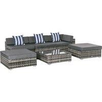 OUTSUNNY 6 Pieces Rattan Furniture Set Conservatory Sofa Deluxe Wicker Garden in Grey