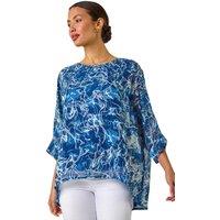 Roman Women's Abstract Print Overlay Tunic Top in Blue | Size: 12