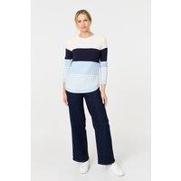 Izabel London Women's Colour Block Textured Curve Hem Jumper in Blue | Size: 10