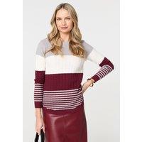 Izabel London Women's Colour Block Textured Curve Hem Jumper in Red | Size: 10