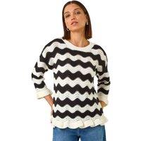Roman Women's Wave Stitch Hem Knit Jumper in Black | Size: 14