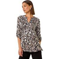 Roman Women's Abstract Print Pintuck Shirt in Cream | Size: 10
