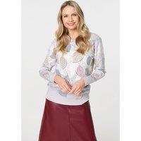 Izabel London Women's Leaf Print Relaxed Sequin Detail Jumper in Grey | Size: Medium