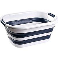 Neel Blue 40L Oval Laundry Basket Collapsible Foldable Washing Basket, Blue & White