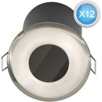 First Choice Lighting Set of 12 Fire Rated Bathroom Recessed Downlights - Brushed Steel IP65 in Silver