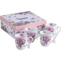 London Boutique Tea Coffee Cup Mug Set 4 Ceramic Porcelain Bird Rose Butterfly Shabby Chic design in Gift Box 330ML (1 SET)