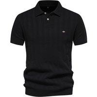 MODISHION Men's Plain Short Sleeve Polo Shirt in Black | Size: Small