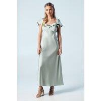 Oasis Women's Petite Twist Front Angel Sleeve Midi Bridesmaid Dress in Sage | Size: 16