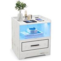 Gymax LED Nightstand Smart Bedside Table Cabinet Side End Table With Drawer in White