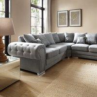 Abakus Direct Verona Linen Corner Sofa with Button Detail in Light Grey