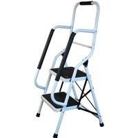 mysmartbuy 2 Step Safety Stepladder with Wide Non-Slip Treads & Safety Handrail in White